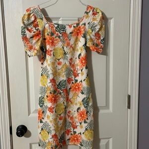 Shein Floral Summery Dress Orange Yellow Green Med 6